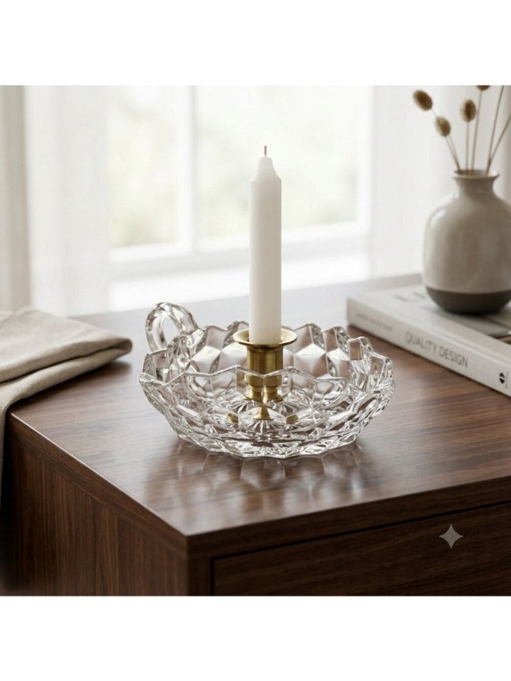 Vintage Jeannette Windsor Clear Handled Nappy Leaf Candy Dish Depression Glass